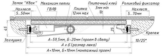 Люк под плитку Нажимной Стил 600*1200 Люк под плитку Нажимной Стил 600*1200